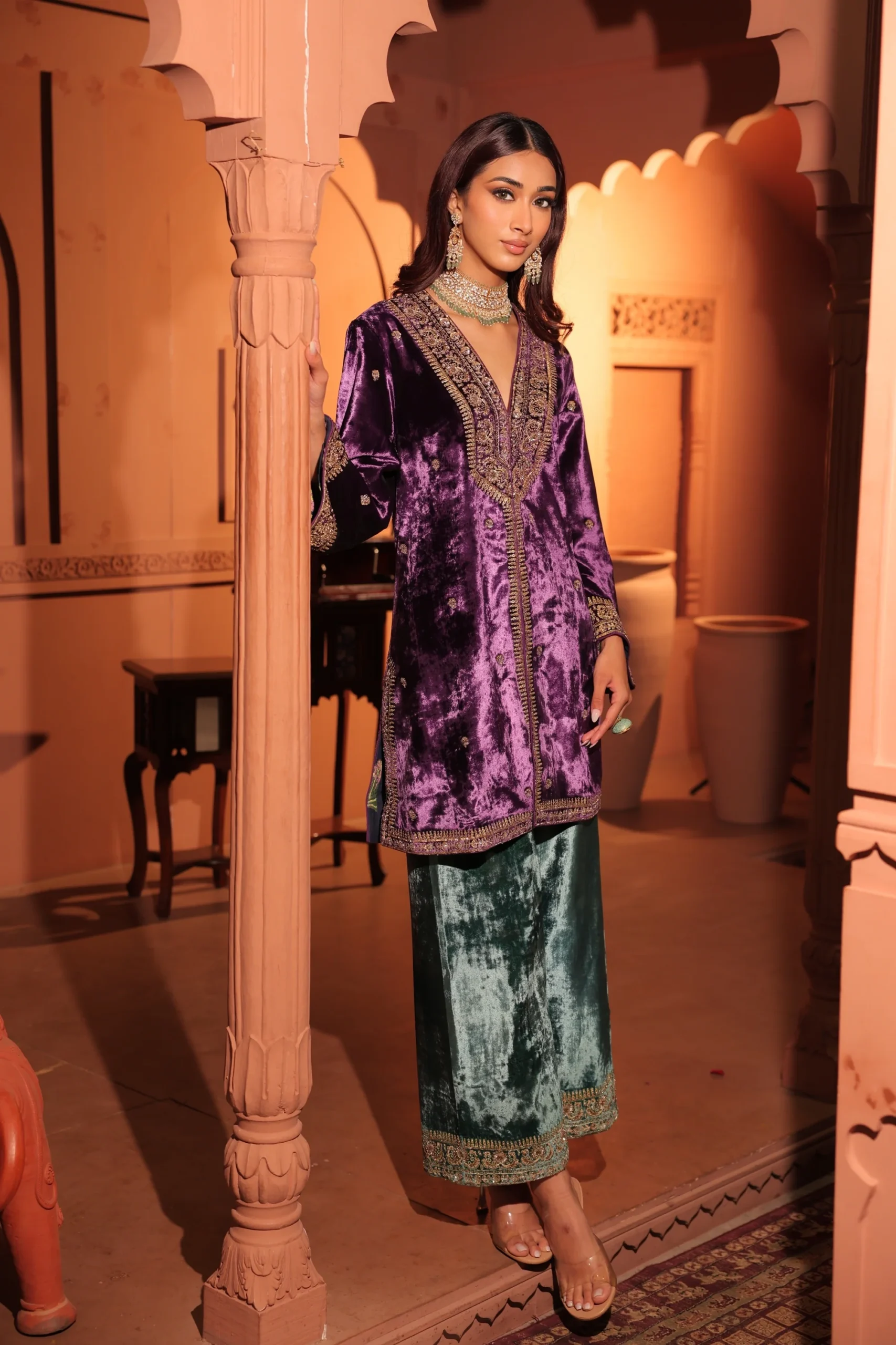 Kasoori Purple Teal Suit Set