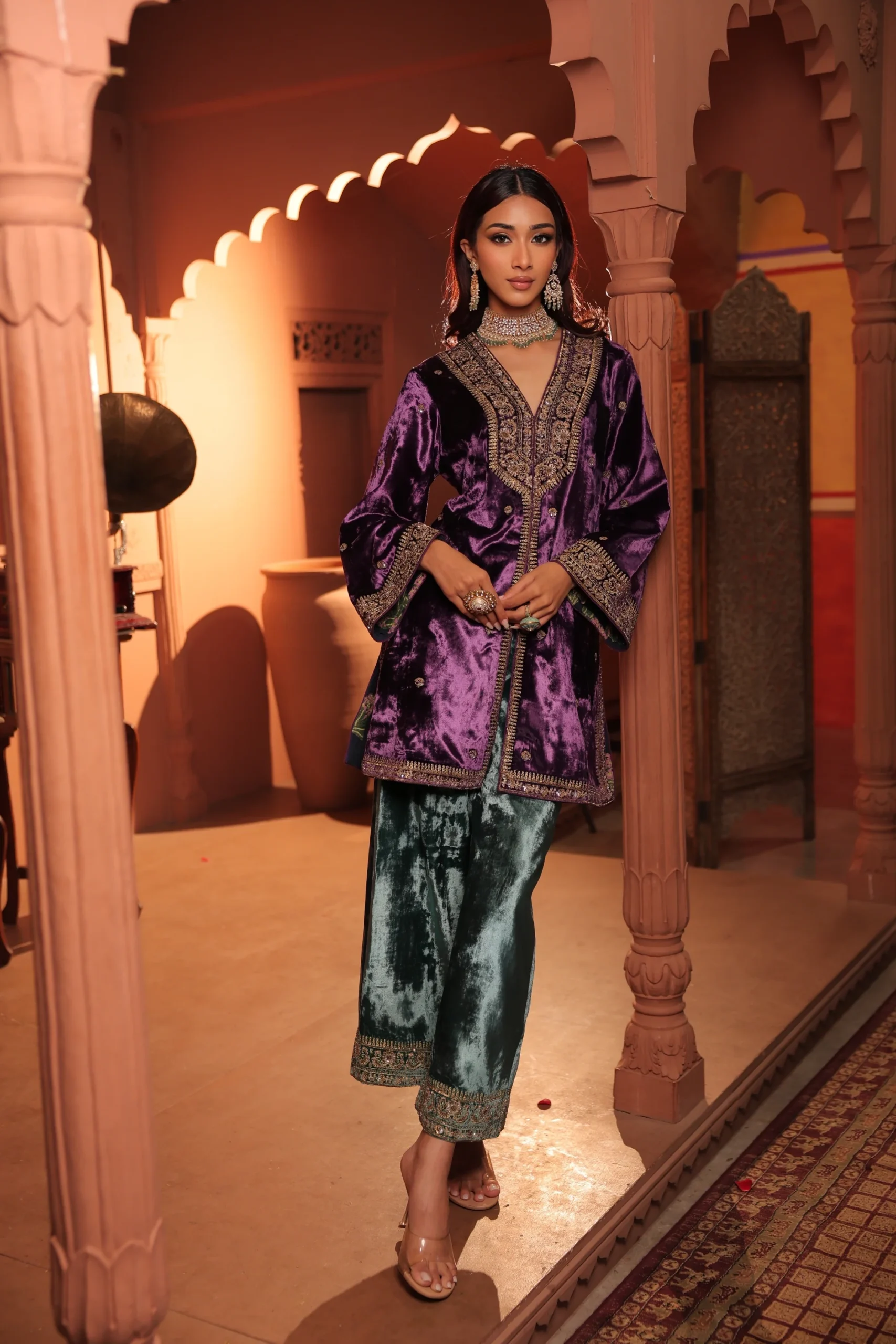 Kasoori Purple Teal Suit Set - Image 2